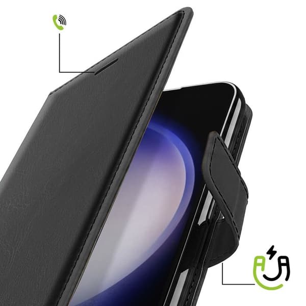 Galaxy S23:n lompakkoasu, jossa on hihna ja videotuki, Mayaxess Musta Svart
