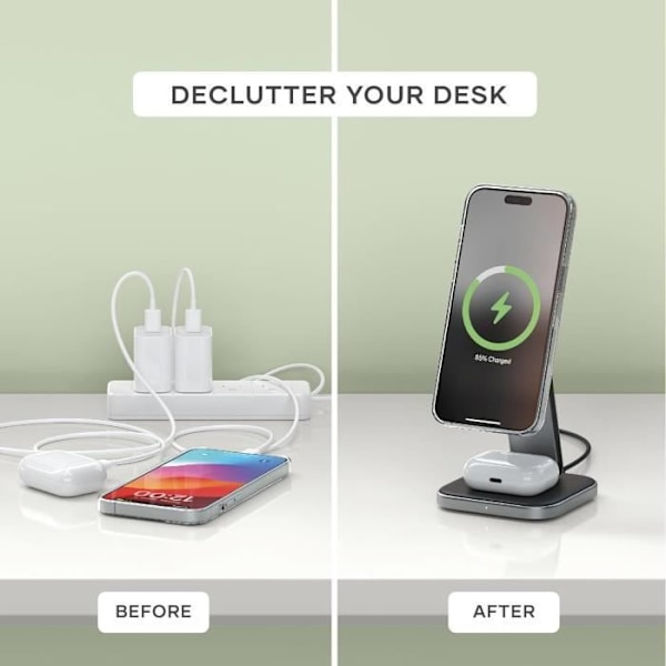 Trådløs magnetisk oplader Qi2 - Satechi - Sort - Dobbelt opladning - Foldbart design - 15W iPhone Svart