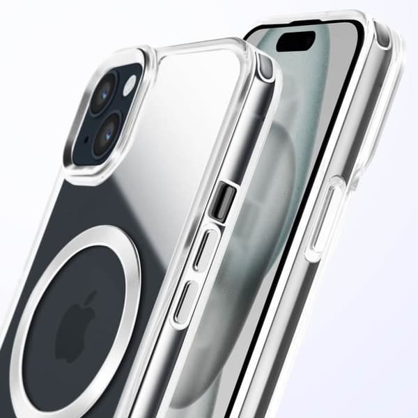 Coque MagSafe - iPhone 15 - Glasbagside Farve - Anti-gulning - Hævede kamerakanter Grå
