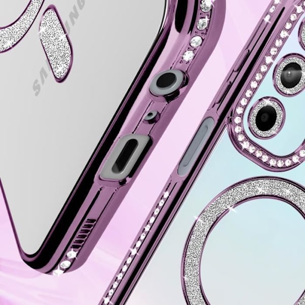 Timanttikotelo Samsung Galaxy A15:lle - AVIZAR - tekojalokivi Contour - MagSafe-yhteensopiva Lila