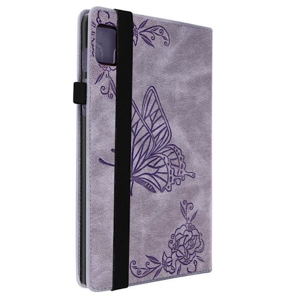 Étui Realme Pad Mini - AVIZAR - Motiv Fjärilar Blommor - Kortförvaring - Videostöd - Lila Lila