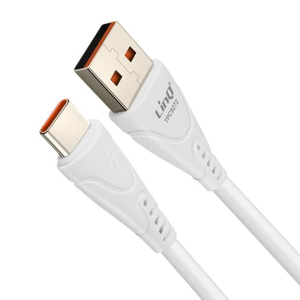 USB-kabel till USB-C - LinQ - 1m - Snabbladdning 3A - Synkronisering - Vit silikon