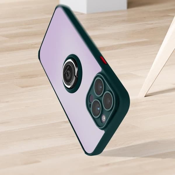 Coque iPhone 14 Pro - Bi-material - Metallring - Videostöd - Grön - Anti-fingeravtryck Grön