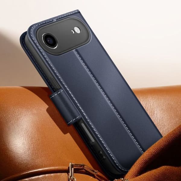Plånboksfodral för iPhone Air i premium läder med ställfunktion nattblå Blå