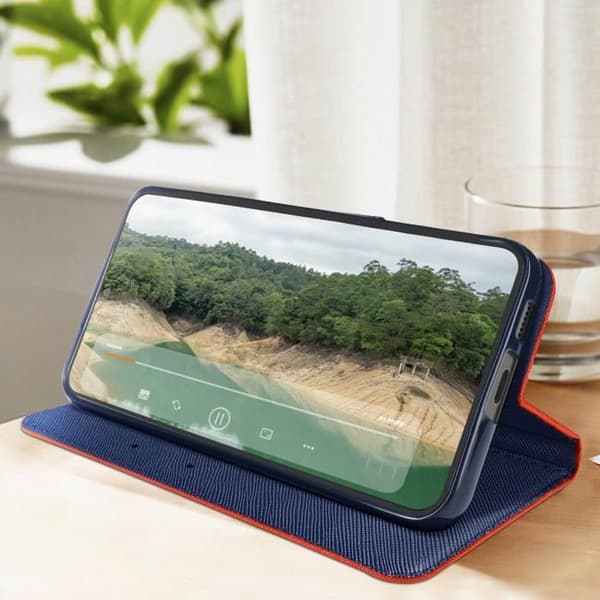 Fodral för Samsung Galaxy S24 Plus Flip Wallet Video Support Blå / Röd Röd
