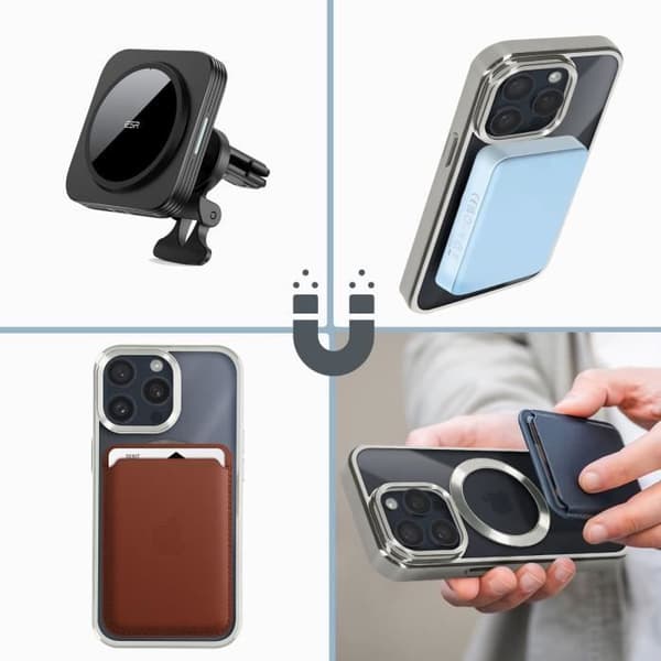 Skyddsskal - AVIZAR - iPhone 15 Pro Max - Hårt Silikon - Silver Kromad - Kompatibel med MagSafe Grå