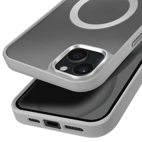 Coque MagSafe för iPhone 15 Plus och 14 Plus Matt Frostad Baksida Grå Kontur Grå