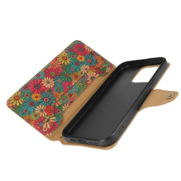 Korkkikotelo iPhone 14 Pro Max Flip Wallet -telineelle, kukkajousi Svart