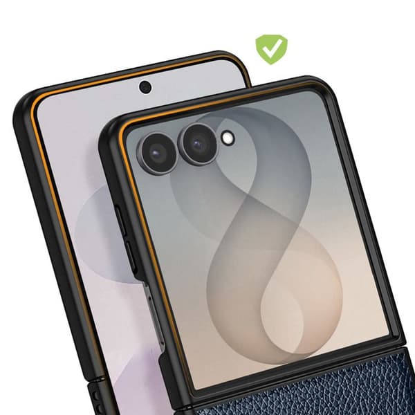 Cover til Galaxy Z Flip 8 Foldbar Læderlook med Hævet Kamera Mørkeblå Blå