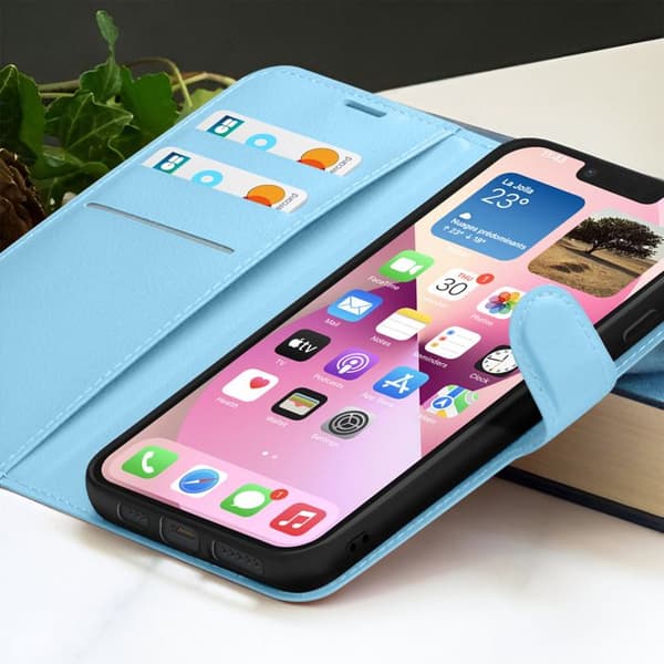 Plånboksfodral - ZANAÉ - iPhone 13 Mini - Horisontellt Stöd - Magnetstängning - Ljusblå Blå