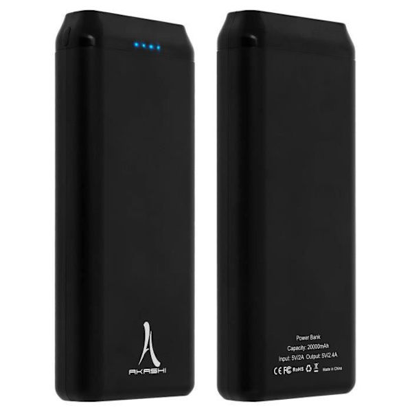 Powerbank 20000mAh extern laddare 2x USB-portar + Micro USB-port Akashi Black