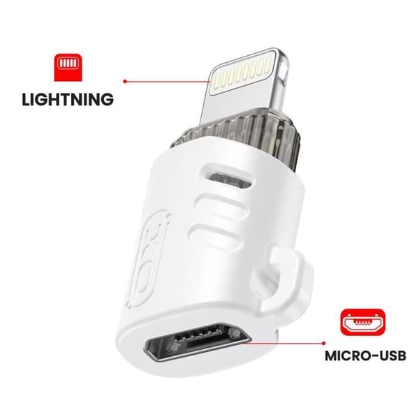 OTG-adapter - XO - Micro-USB Hun til Lightning Han - Ultra-kompakt - Hvid - Plug & Play