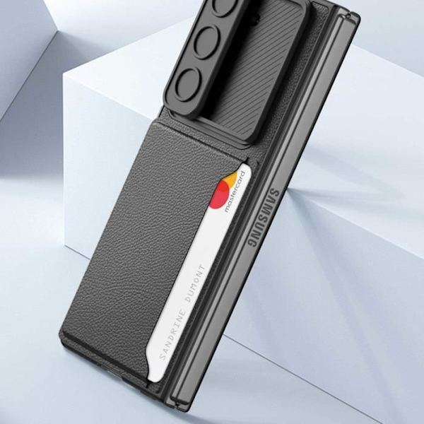 AVIZAR semi-stift etui til Samsung Galaxy Z Fold 6 med kortholder og sort hærdet glas Svart
