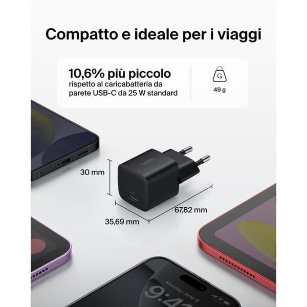 Belkin USB-C Laddare 25W Svart Snabbladdning PD 3.0 PPS Universell Kompakt