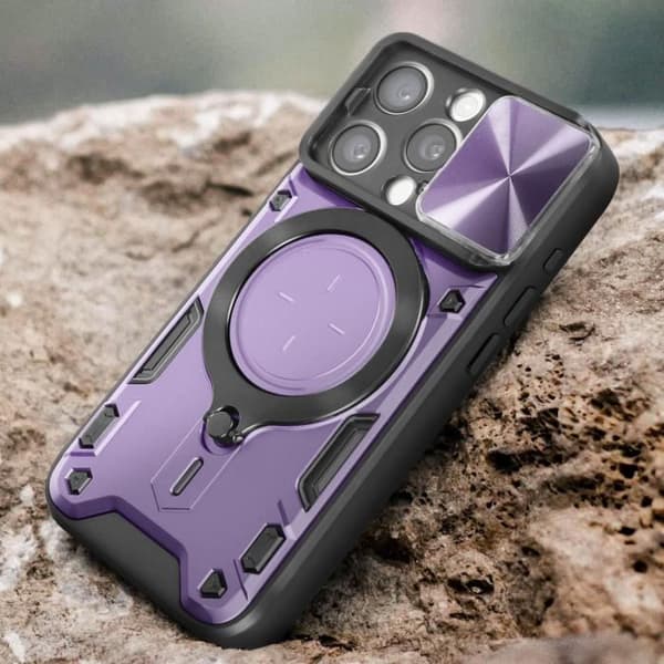 Etui - AVIZAR - iPhone 15 Pro - Integreret kamerabeskyttelse - Magnetisk ring - Lilla Lila