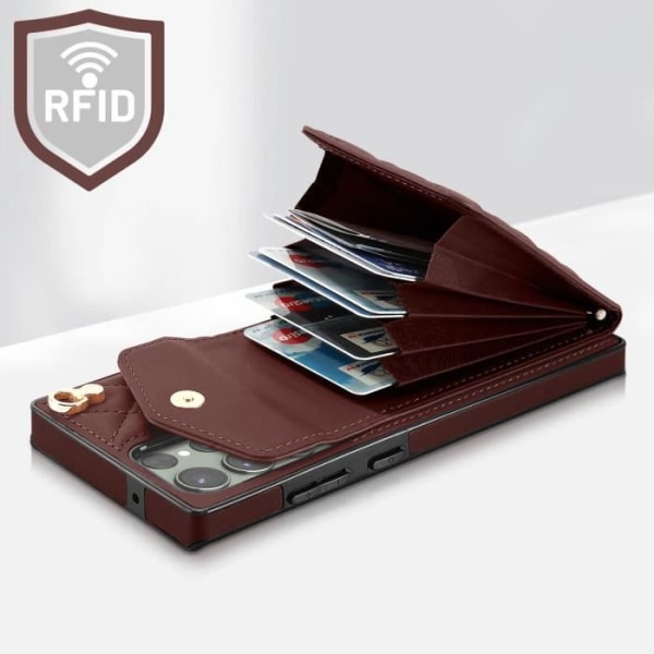 Etui med snor til Samsung S23 Ultra Back Wallet Ring Burgundy