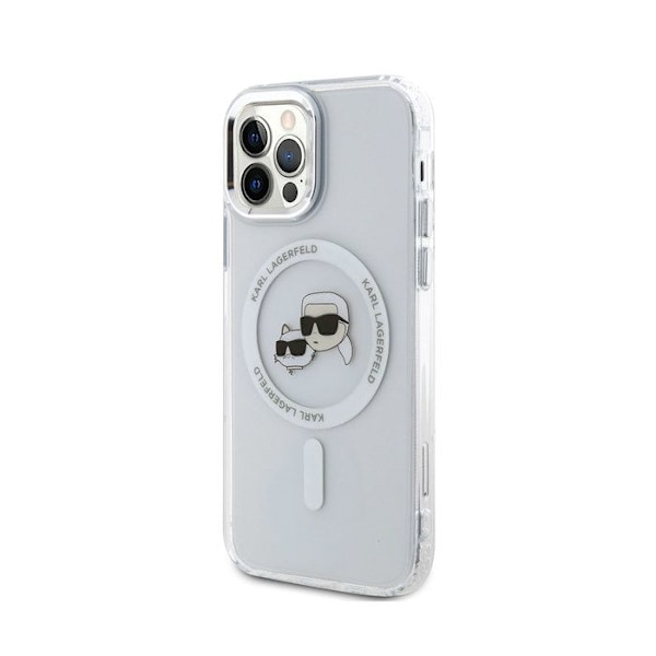 iPhone 12 / 12 Pro - IML-tulostettu K ja CH, MagSafe-yhteensopiva Karl Lagerfeld -läpinäkyvä kotelo Vit