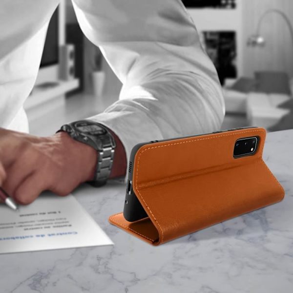 Folio Kotelo - AVIZAR - Galaxy S20 - Aidot Nahka - Korttipaikka - Video Tuki - Ruskea Camel Brown