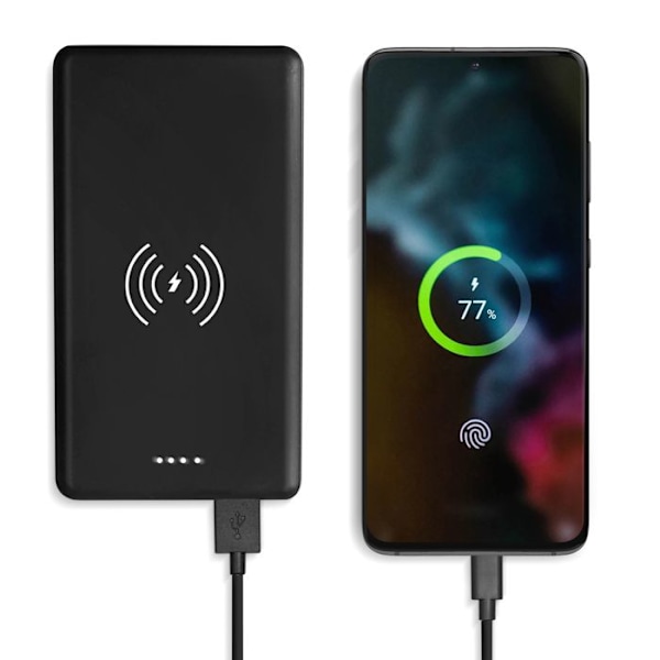 Batteri Ekstern 10000 mAh med Trådløs Opladning 2x USB 1x USB C Akashi Sort Svart