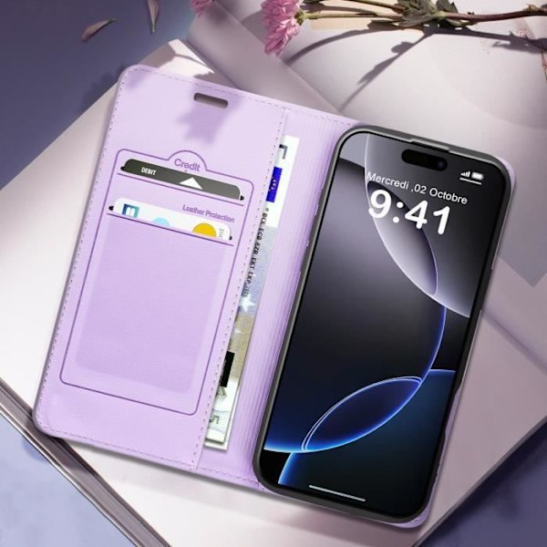 AVIZAR Foliofodral till iPhone 16 Pro Max - Lila - Diamantkorthållare Videostöd Lila