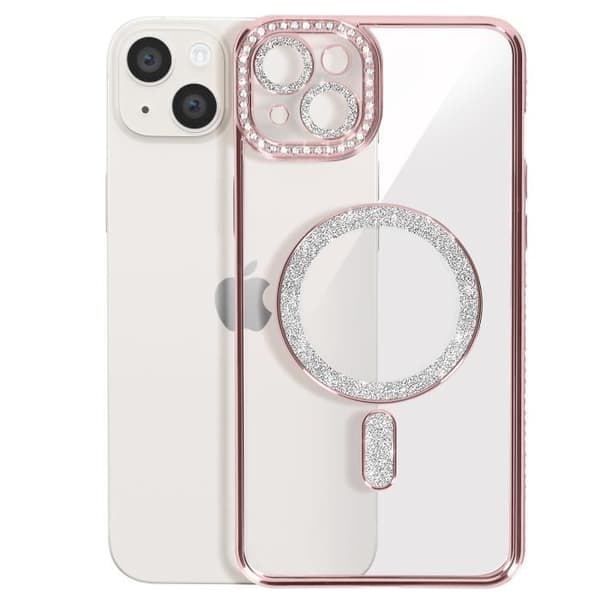 Coque - Diamant - iPhone 14 Plus - Rosa Strass - MagSafe - Elegant - Hård Rosa