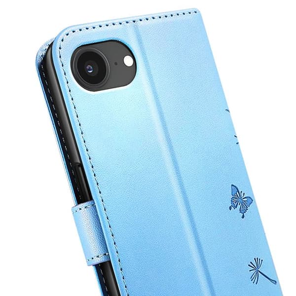 Premium design pungetui til iPhone 17e med blomster og sommerfugl Zanaé lys blå Blå