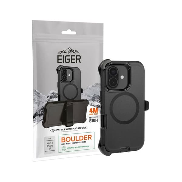 MagSafe-cover til iPhone 17 med bælteklips og forstærkede hjørner Eiger Sort Svart