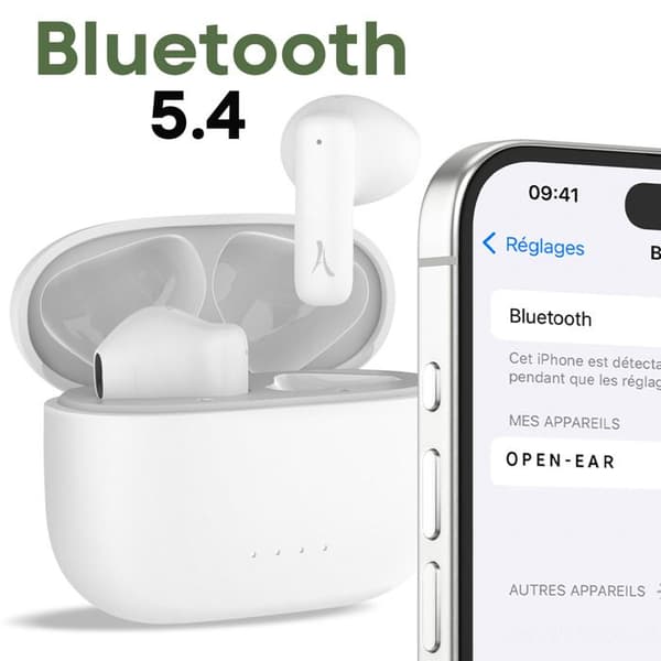 Bluetooth 5.4 hörlurar Laddningsfodral 30h Kontrollknapp Akashi - vit Vit