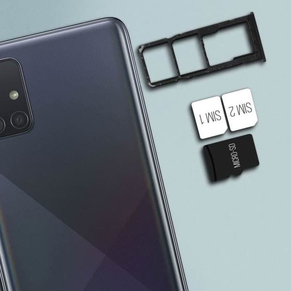 Kortbakke - Samsung - Galaxy A51 - 2x Nano SIM - Micro SD - Sort Svart