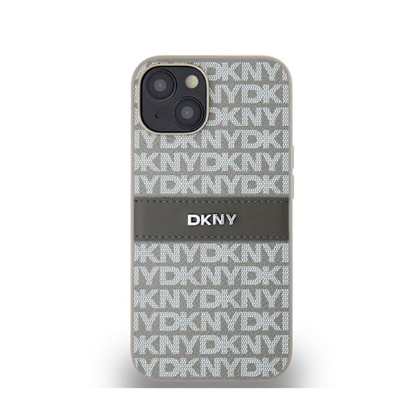 DKNY Leather Mono Stripe & Metal Logo - iPhone 14/15/13 -kotelo (beige)