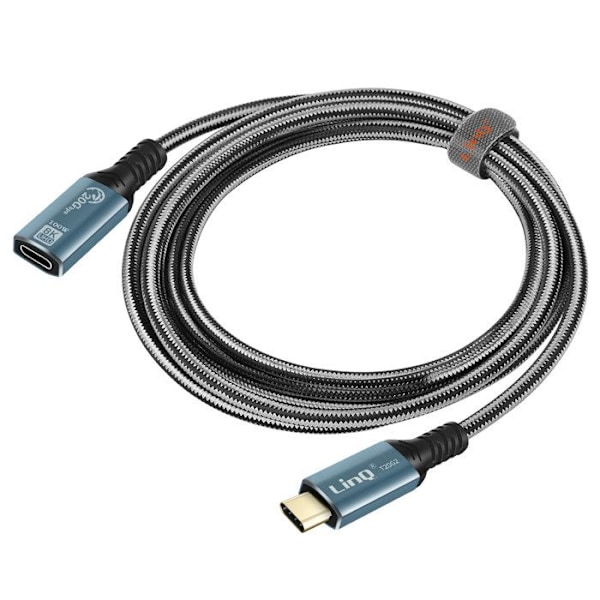 USB-C-kabel - LinQ - Hurtigoplading - 2m - Grå / Sort