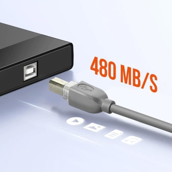 USB-A 2.0 till USB-B 2.0-kabel Fast Transfer Stabil anslutning 1,8 m LinQ Grå