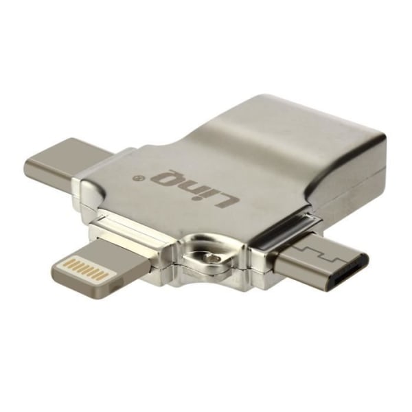 3 i 1 Lightning, USB-C og Micro-USB til USB OTG Adapter - LINQ - Kompakt - Sølv