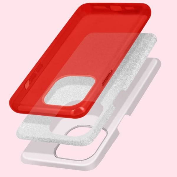 iPhone 14 Pro Avtagbart Glitter Halvstyvt Silikonfodral Röd