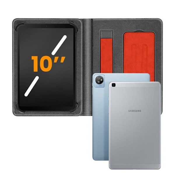 Retro etui til 10 tommer tablet, justerbar støtte og kortholder i rød.