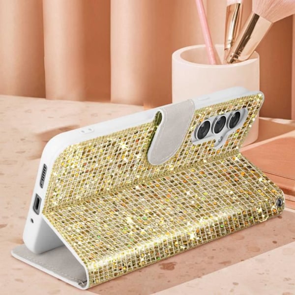 Samsung Galaxy A54 5G Fodral - AVIZAR - Glitter Disco - Plånbok - Videostöd - Gul Gul