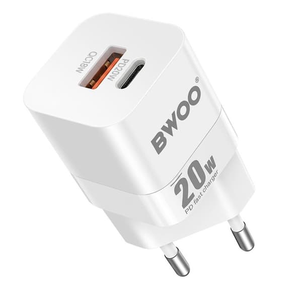 Snabb Universal Väggladdare Dubbel USB-C och USB 20W Bwoo Vit Vit