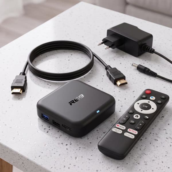 4K Android 14 Wi-Fi 6 Multimedia TV -kotelo ääni-ohjaimella musta