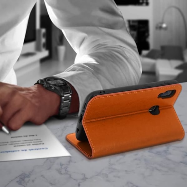 Folio-fodral - Äkta läder - Samsung Galaxy A20e - Kortfack - Videostöd - Mjuk kamel brun