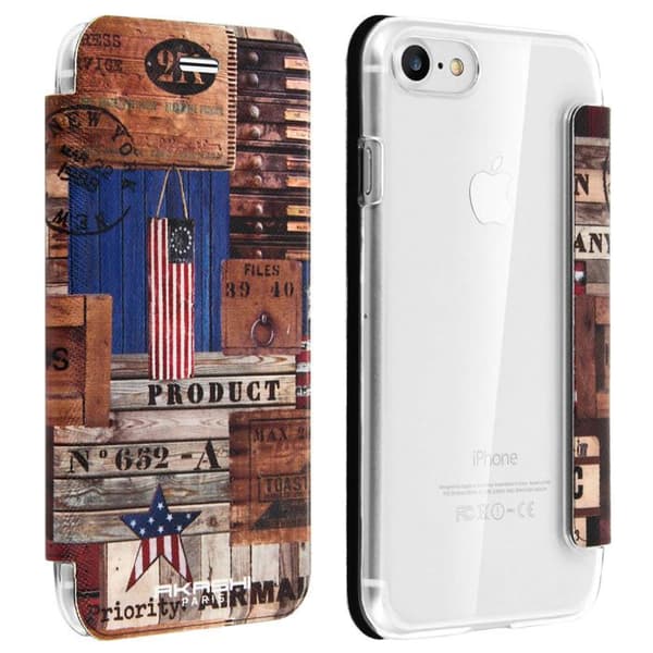 Etui iPhone 7/8 - Akashi US Airmail - Øko-læder - Klap - Rød