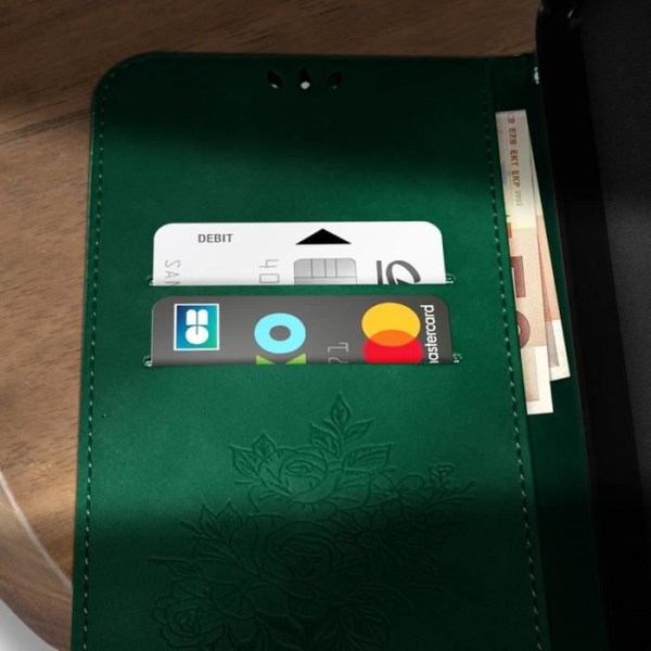 Plånboksfodral för Xiaomi Redmi 12C, grönt blommigt fjärilsmönster konstläder