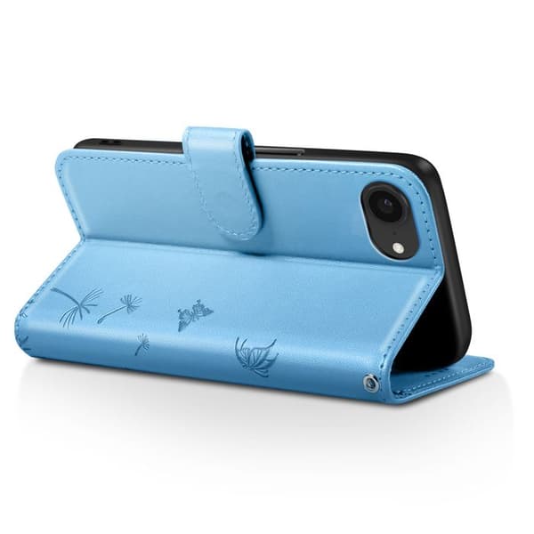 Premium design pungetui til iPhone 17e med blomster og sommerfugl Zanaé lys blå Blå