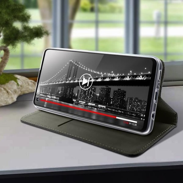 Étui AVIZAR för Samsung Galaxy A21s - Folio-fodral med kortfickor och videostöd i svart Svart