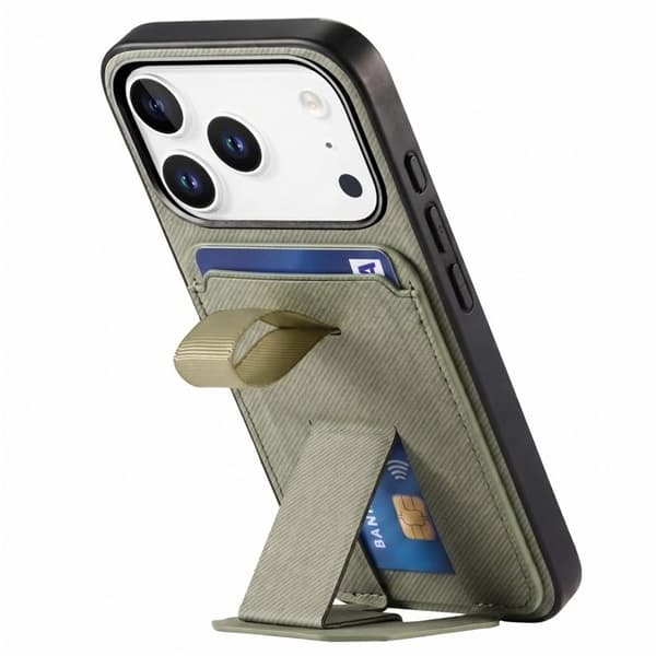 iPhone 17 Pro Max Fodral med Tyg Effekt och Stöd samt Kortfack Grön Grön