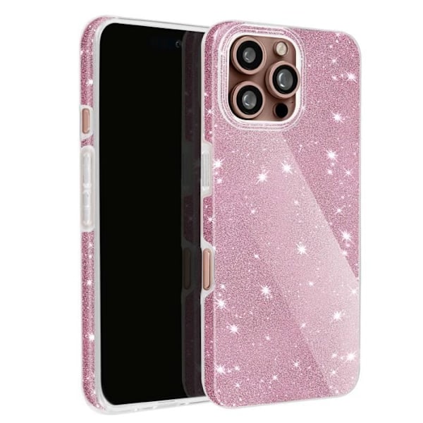 Fodral till iPhone 16 Pro - AVIZAR - Glitterrosa - Trippelskiktsskydd Rosa