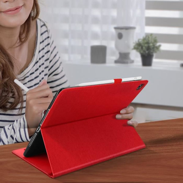 iPad 2019 skal - AVIZAR - Röd - Ekologiskt läder - Integrerat stöd - Kortförvaring Röd