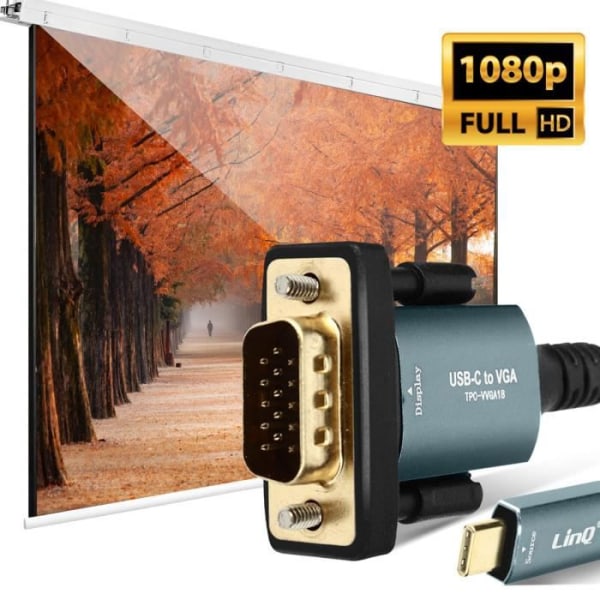 USB-C - VGA Full HD 1080p Plug and Play -kaapelin pituus 1,8 m LinQ