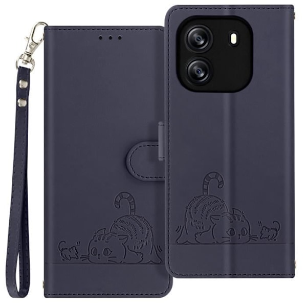 Kotelo Blackview Wave 6C:lle - AVIZAR - Kissakuvio - Lompakko ja teline - Midnight Blue Blå
