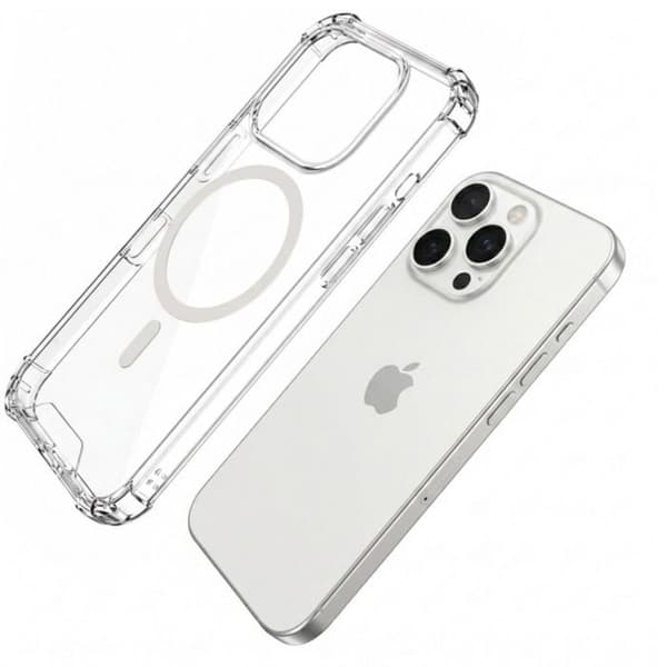 MagSafe-cover til iPhone 16 Pro Max Stødabsorberende Bumper med Forstærkede Hjørner Gennemsigtig Vit