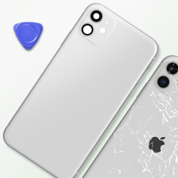 iPhone 11:n runko vaaleanharmaalla takalasilla Vit